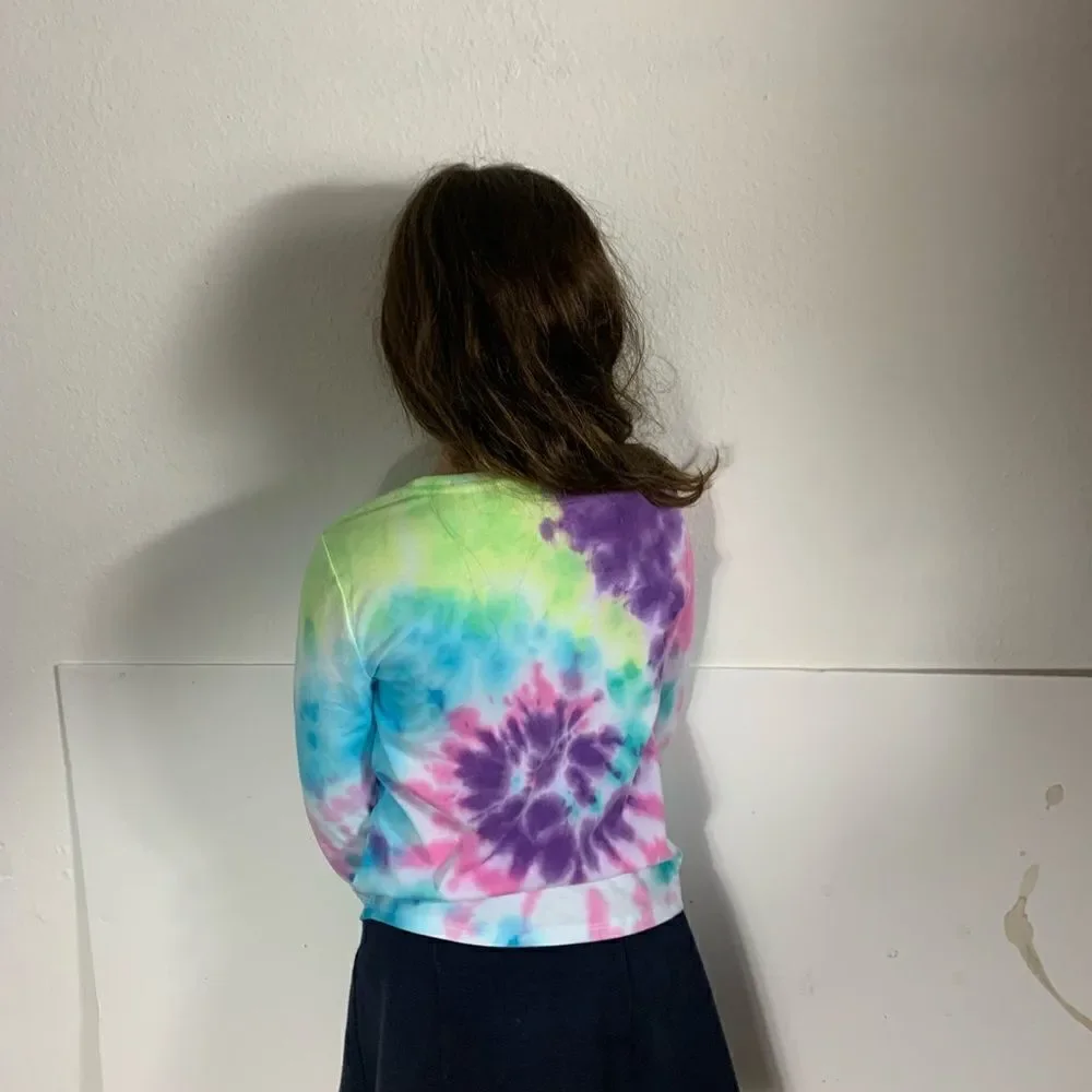 Children’s Handmade Tie Dye Spiral Hippie Boho Woodstock Long Sleeve T Size 7-8